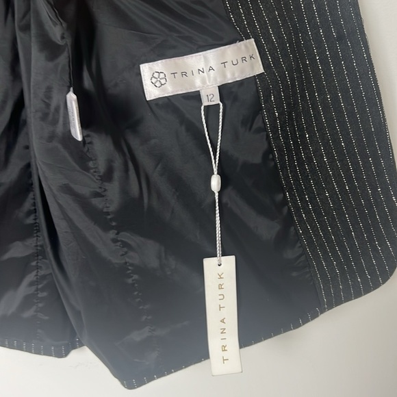 NEW Trina Turk Dark Gray Pinstripe 2-Button Single Breasted Blazer Classic Sz 12 - Picture 8 of 9